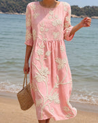 Miss | Jurk Dames Zomer Midi Geraffeld - Broderie - Miss Madera MIS-QC0J5Z