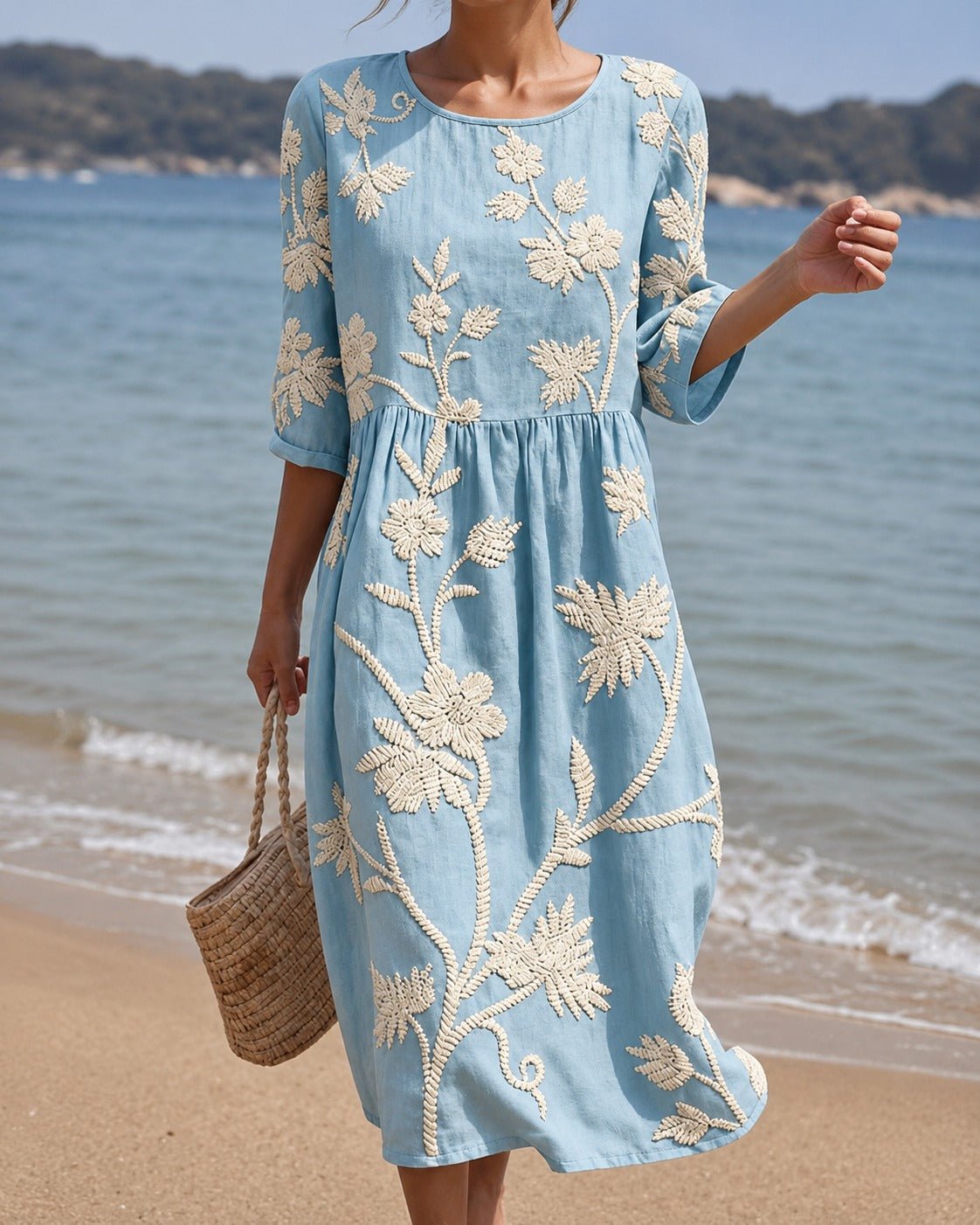 Miss | Jurk Dames Zomer Midi Geraffeld - Broderie - Miss Madera MIS-XFD2R9