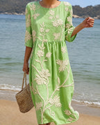 Miss | Jurk Dames Zomer Midi Geraffeld - Broderie - Miss Madera MIS-COAN69