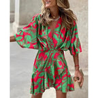 Miss | Jurk Dames Zomer V-hals Bladprint - polyester - Miss Madera MIS-793Y9K