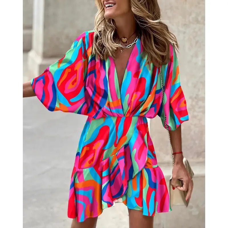 Miss | Jurk Dames Zomer V-hals Bladprint - polyester - Miss Madera MIS-COVRIL