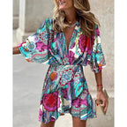 Miss | Jurk Dames Zomer V-hals Bladprint - polyester - Miss Madera MIS-7CED0N