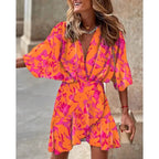 Miss | Jurk Dames Zomer V-hals Bladprint - polyester - Miss Madera MIS-IGCY1I