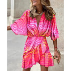 Miss | Jurk Dames Zomer V-hals Bladprint - polyester - Miss Madera MIS-197NP7