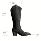 Miss | Laarzen Dames Kniehoog Western Brede Kuit Blokhak - Miss Madera MIS-PGBUIH