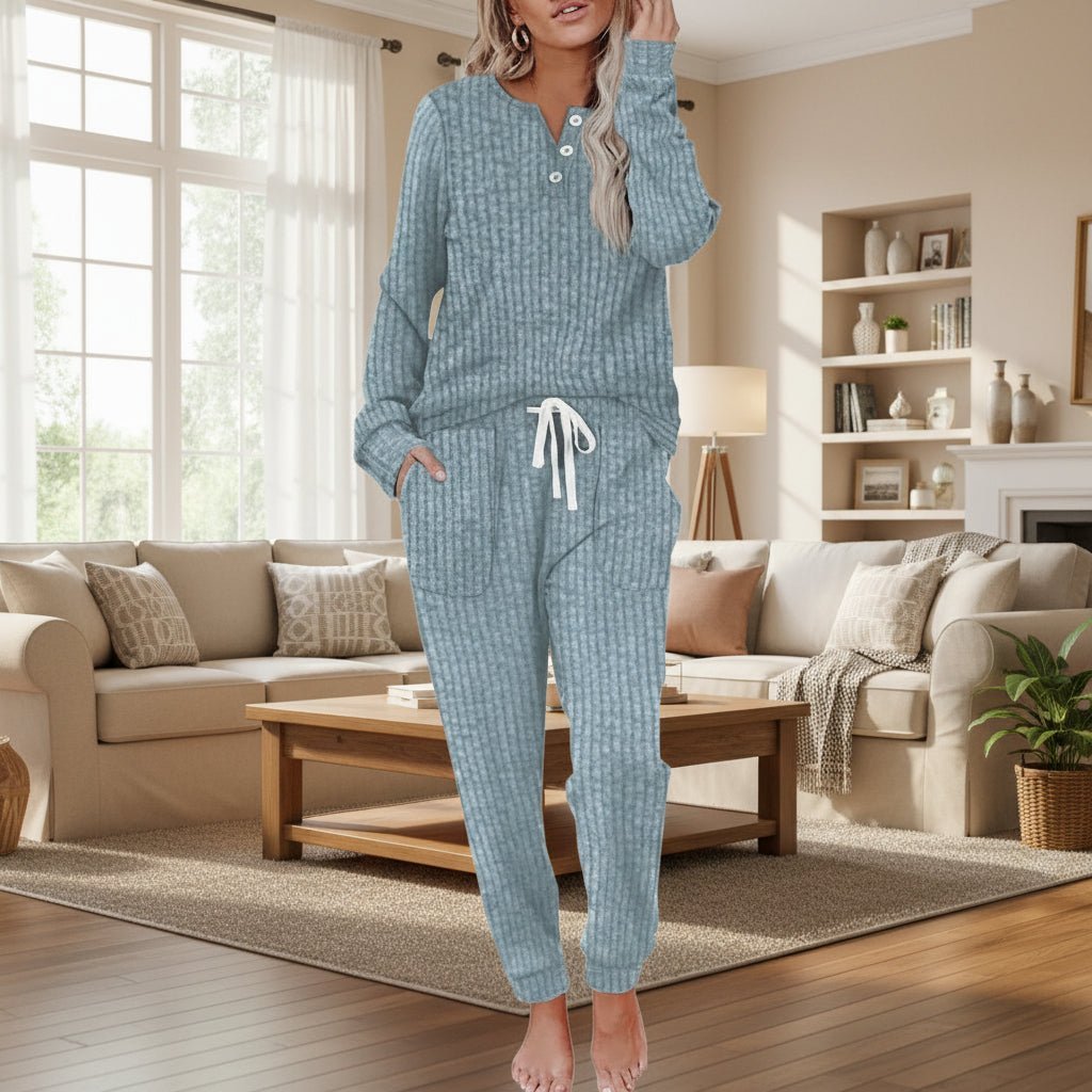 Miss | Loungewear Set Dames Geribbeld Knoopsluiting Lange Mouw - Miss Madera MIS-Z5KL9T