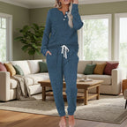 Miss | Loungewear Set Dames Geribbeld Knoopsluiting Lange Mouw - Miss Madera MIS-CY5WL6