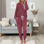 Miss | Loungewear Set Dames Geribbeld Knoopsluiting Lange Mouw - Miss Madera MIS-IKSNI8