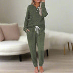 Miss | Loungewear Set Dames Geribbeld Knoopsluiting Lange Mouw - Miss Madera MIS-OQA99X