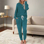 Miss | Loungewear Set Dames Geribbeld Knoopsluiting Lange Mouw - Miss Madera MIS-FOCSQ5