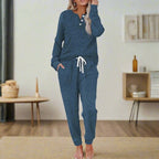 Miss | Loungewear Set Dames Geribbeld Knoopsluiting Lange Mouw - Miss Madera MIS-HQSESJ
