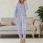 Miss | Loungewear Set Dames Geribbeld Knoopsluiting Lange Mouw - Miss Madera MIS-E2ANNW
