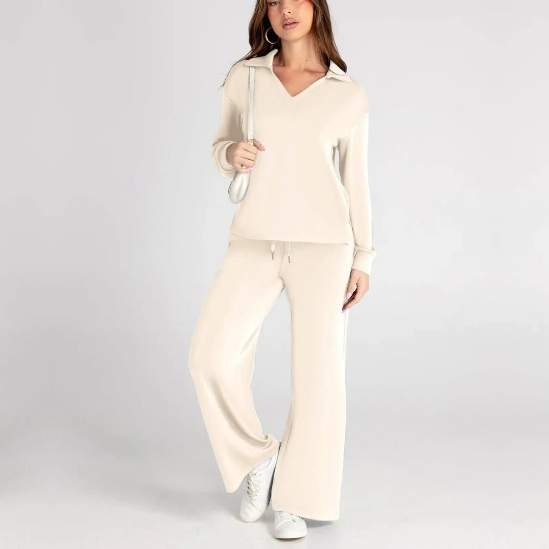 Miss | Loungewear Set Dames Tweedelig V-hals Wijde Pijpen - Miss Madera MIS-LCV6FN