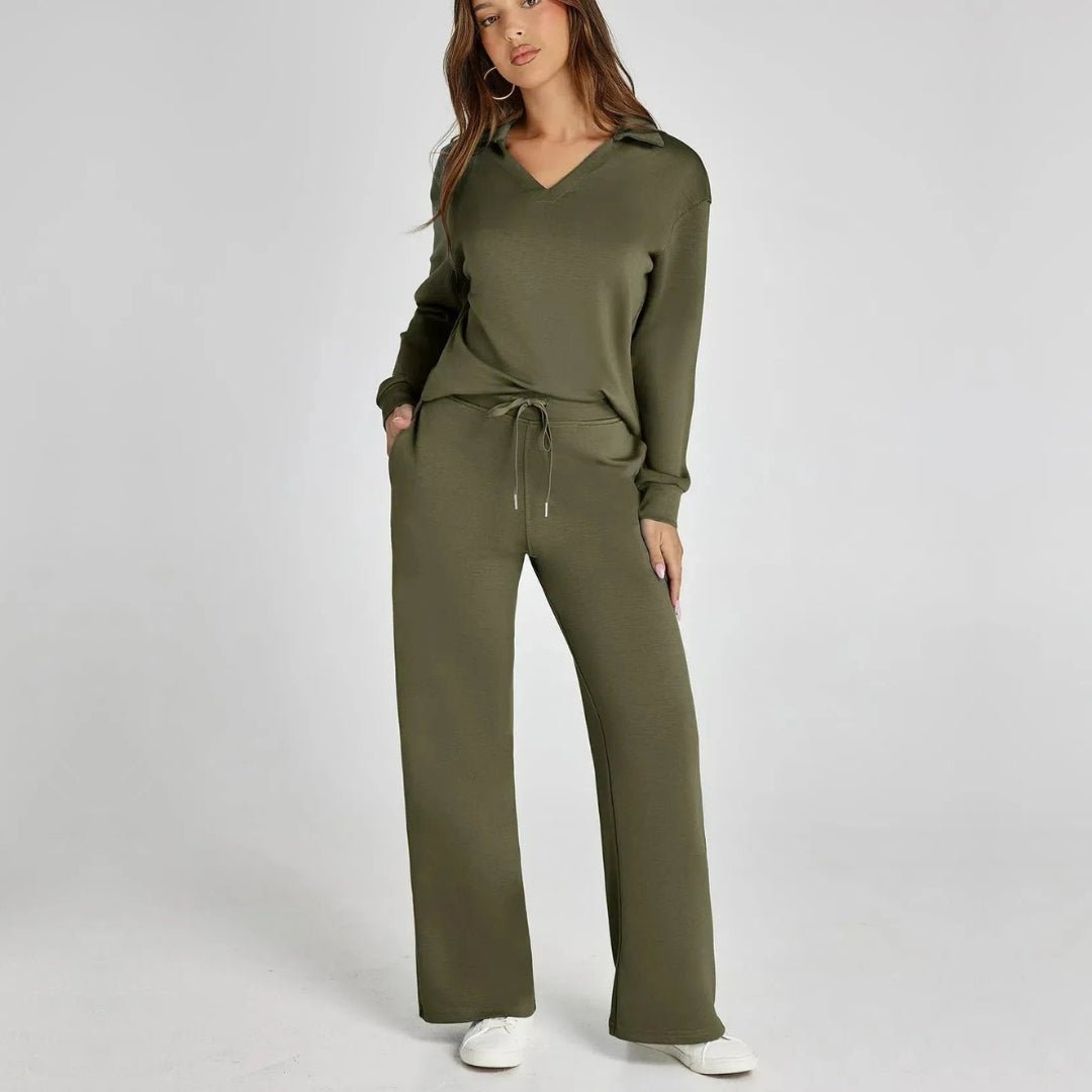 Miss | Loungewear Set Dames Tweedelig V-hals Wijde Pijpen - Miss Madera MIS-7F9D3Y
