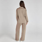 Miss | Loungewear Set Dames Tweedelig V-hals Wijde Pijpen - Miss Madera MIS-ZGJGKL