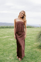 Miss | Maxi - jurk Dames Casual Maxi - Kant &amp; satijn - Miss Madera