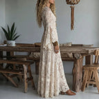 Miss | Maxi Jurk Dames Lange Mouwen Kant V-hals - Viscose - Miss Madera MIS-ML6P0Q