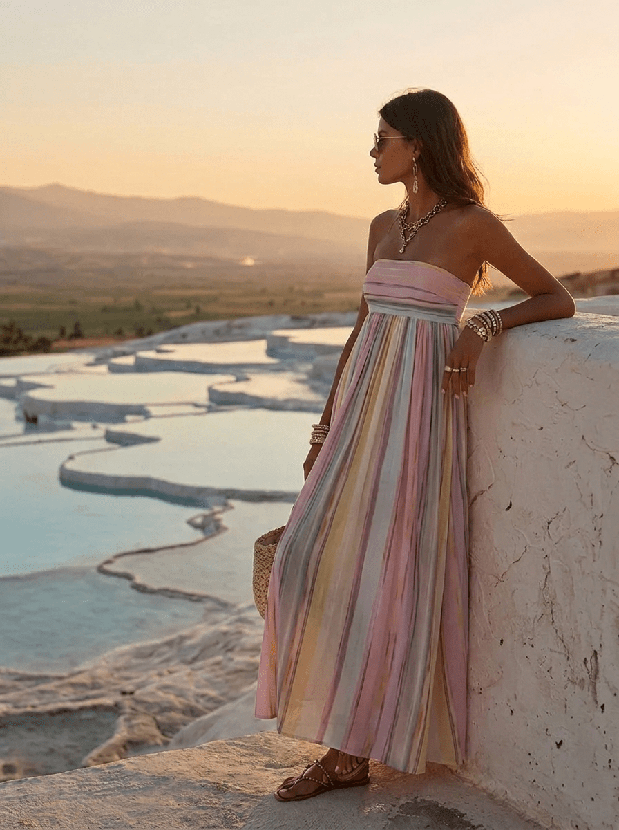 Miss | Maxi Jurk Dames Mouwloos Vierkante Hals Gestreept - Ademend weefsel - Miss Madera MIS-8EI7KT