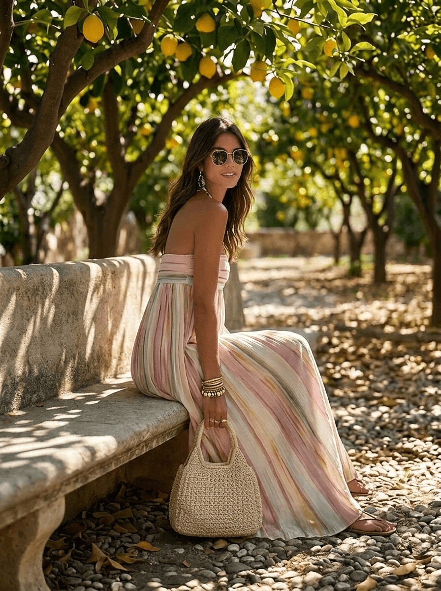 Miss | Maxi Jurk Dames Mouwloos Vierkante Hals Gestreept - Ademend weefsel - Miss Madera MIS-8EI7KT
