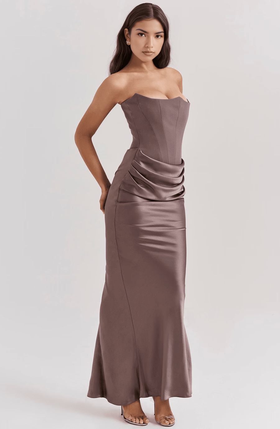 Miss | Maxi Jurk Dames Strapless Korset - Satijn - Miss Madera MIS-V4MXRF
