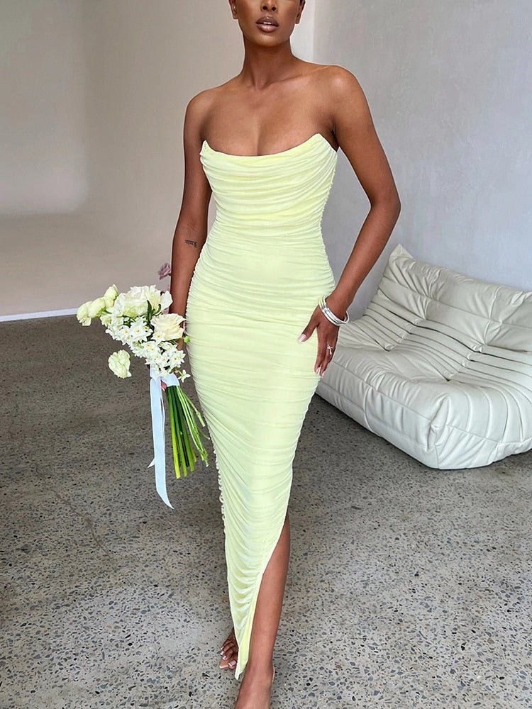 Miss | Maxi Jurk Dames Strapless Zijsplit - Lichtgewicht geweven stof - Miss Madera MIS-XGAK9C
