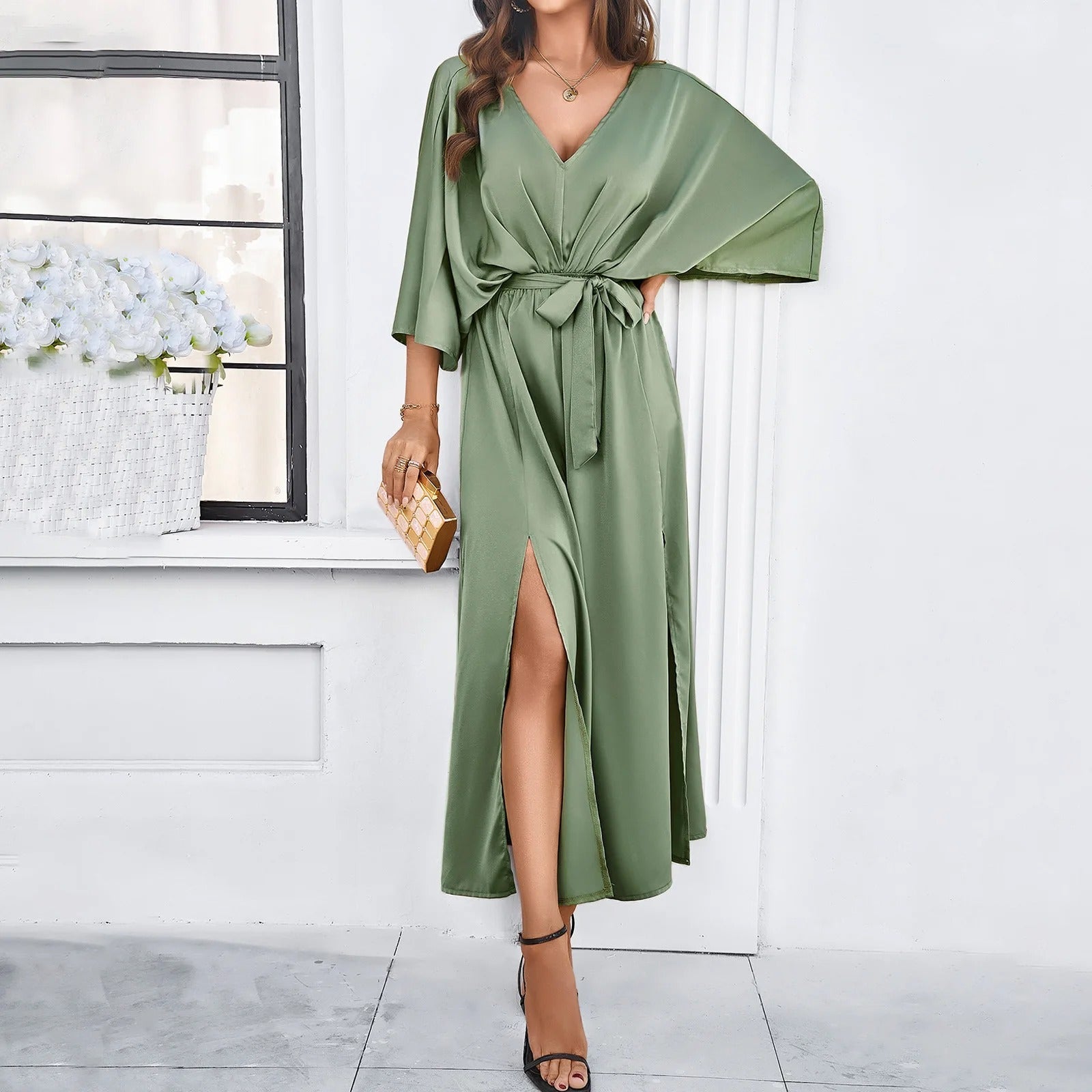 Miss | Maxi Jurk Dames Zomer V-hals Losvallend - Viscose - Miss Madera MIS-2XZL9Z