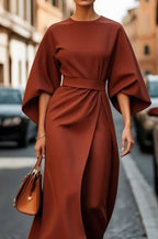 Miss | Midi Jurk Dames Ballonmouw Getailleerd - Gestructureerd polyester - Miss Madera MIS-YSZ9FA