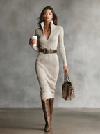 Miss | Midi Jurk Dames Casual - Gebreide mix - Miss Madera