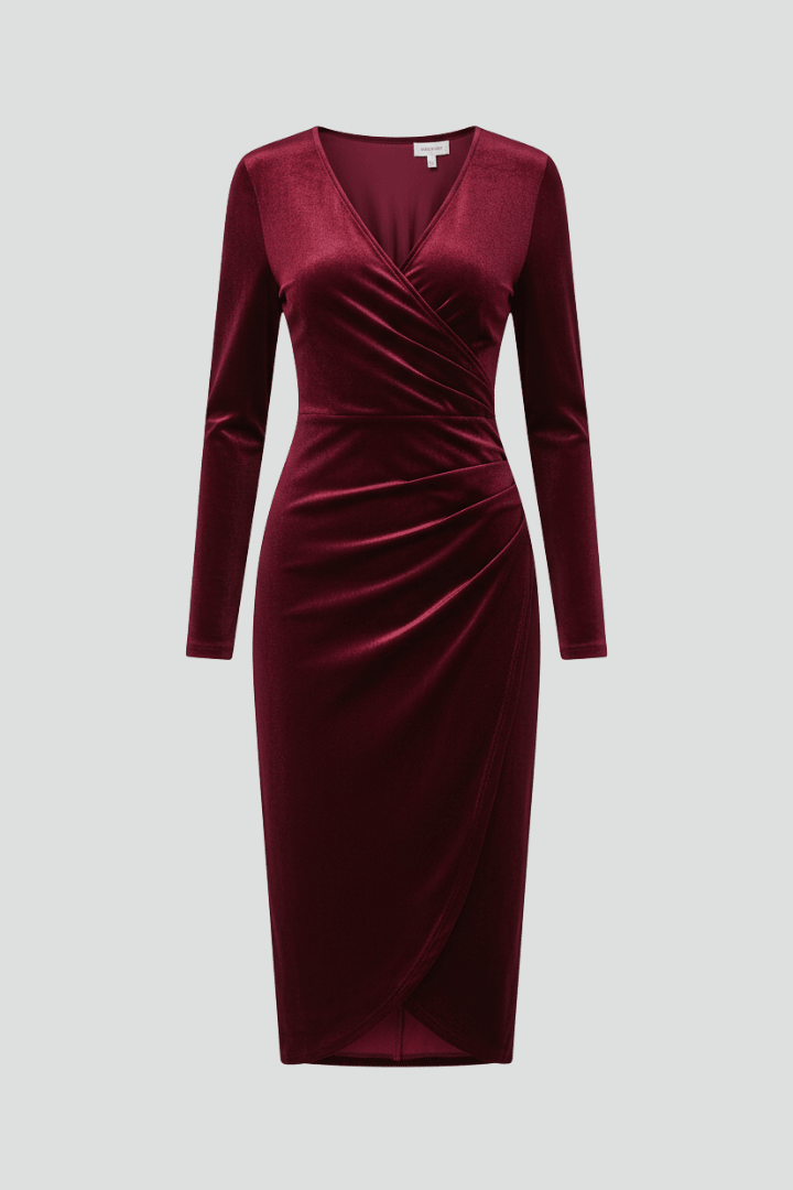 Miss | Midi Jurk Dames V-hals Lange Mouwen - Viscose - Miss Madera MIS-GAAYQJ