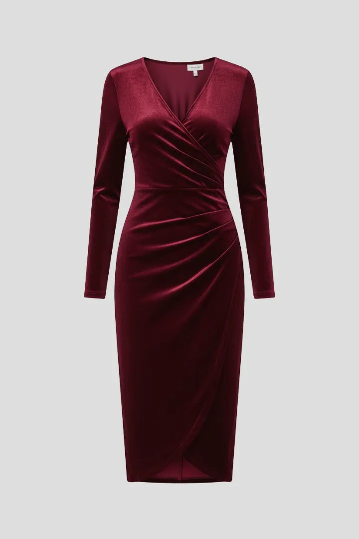 Miss | Midi Jurk Dames V-hals Lange Mouwen - Viscose - Miss Madera MIS-GAAYQJ