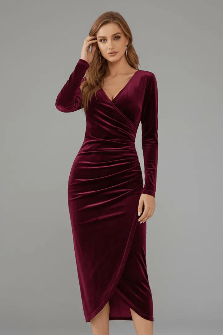 Miss | Midi Jurk Dames V-hals Lange Mouwen - Viscose - Miss Madera MIS-GAAYQJ