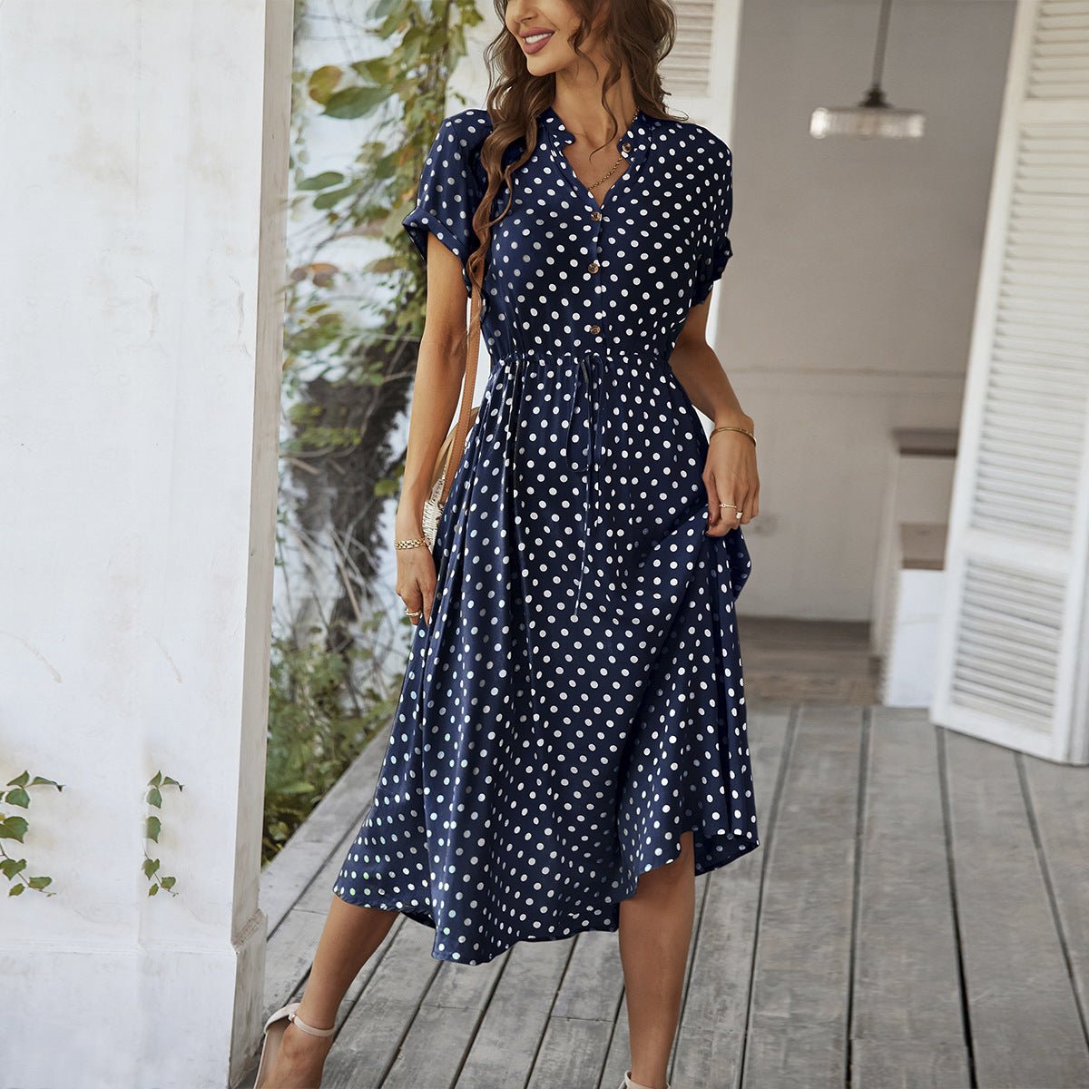 Miss | Midi Jurk Dames Zomer Stippen - Viscose - Miss Madera MIS-LDV3SV