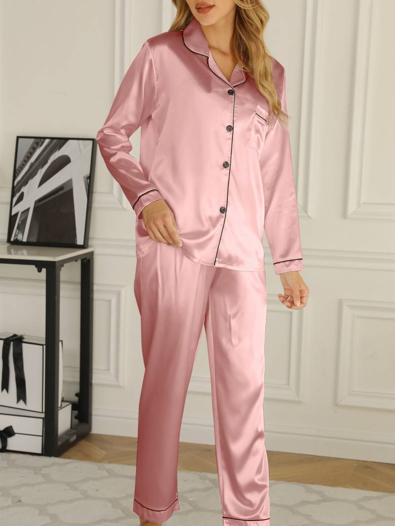 Miss | Nachtkleding Dames Satijnen Pyjama Set Knoopsluiting - Miss Madera MIS-L1EA5K