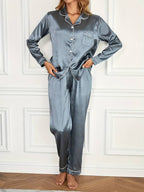 Miss | Nachtkleding Dames Satijnen Pyjama Set Knoopsluiting - Miss Madera MIS-77NRVC