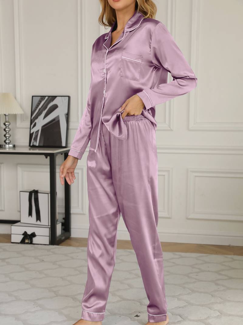 Miss | Nachtkleding Dames Satijnen Pyjama Set Knoopsluiting - Miss Madera MIS-L1EA5K