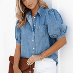 Miss | Overhemd Korte Mouw Dames Casual - Denim - Miss Madera