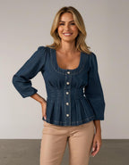 Miss | Peplum Top Dames Casual Elegant - Denim - Miss Madera