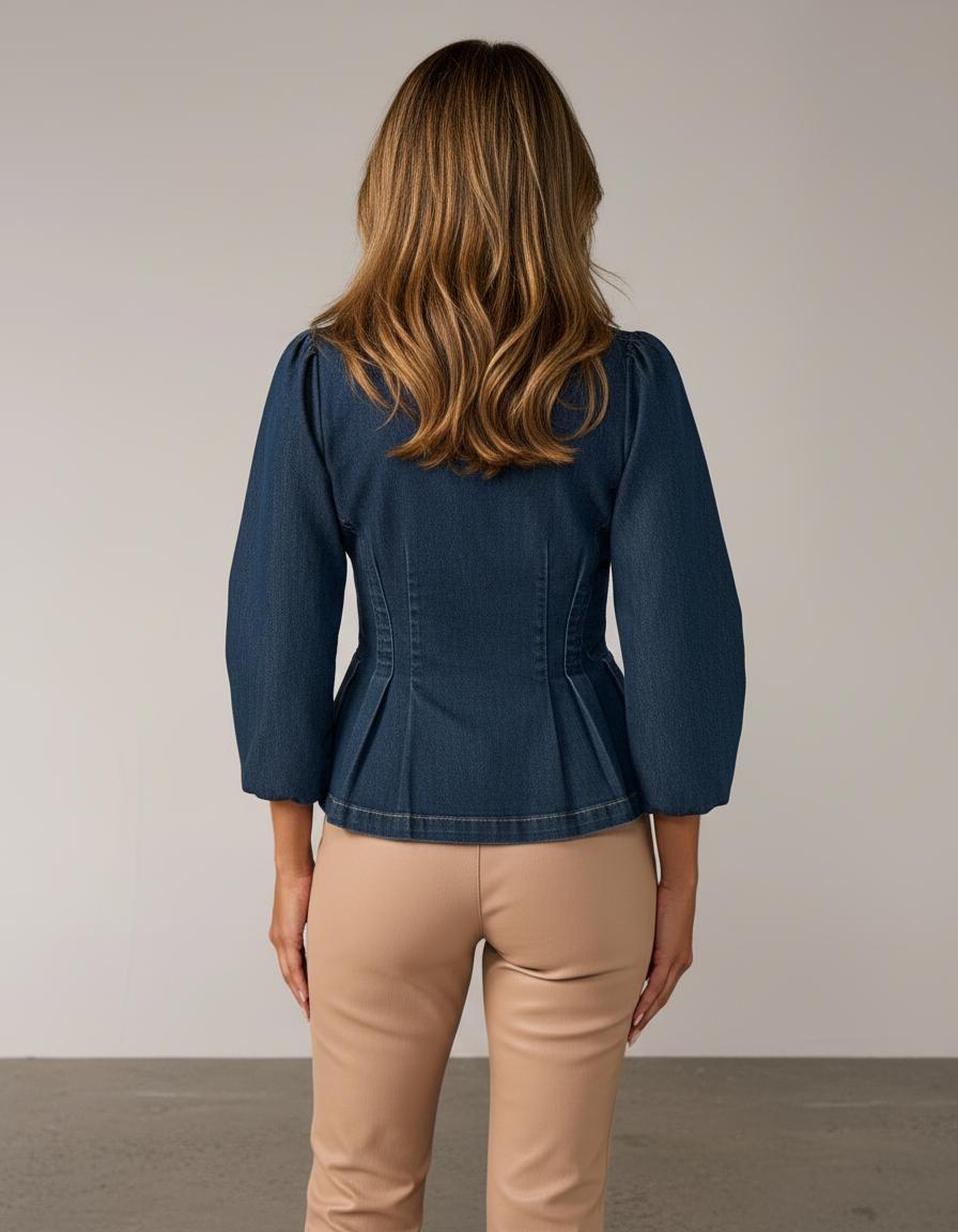 Miss | Peplum Top Dames Casual Elegant - Denim - Miss Madera