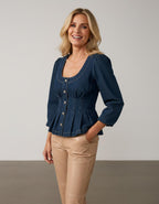 Miss | Peplum Top Dames Casual Elegant - Denim - Miss Madera