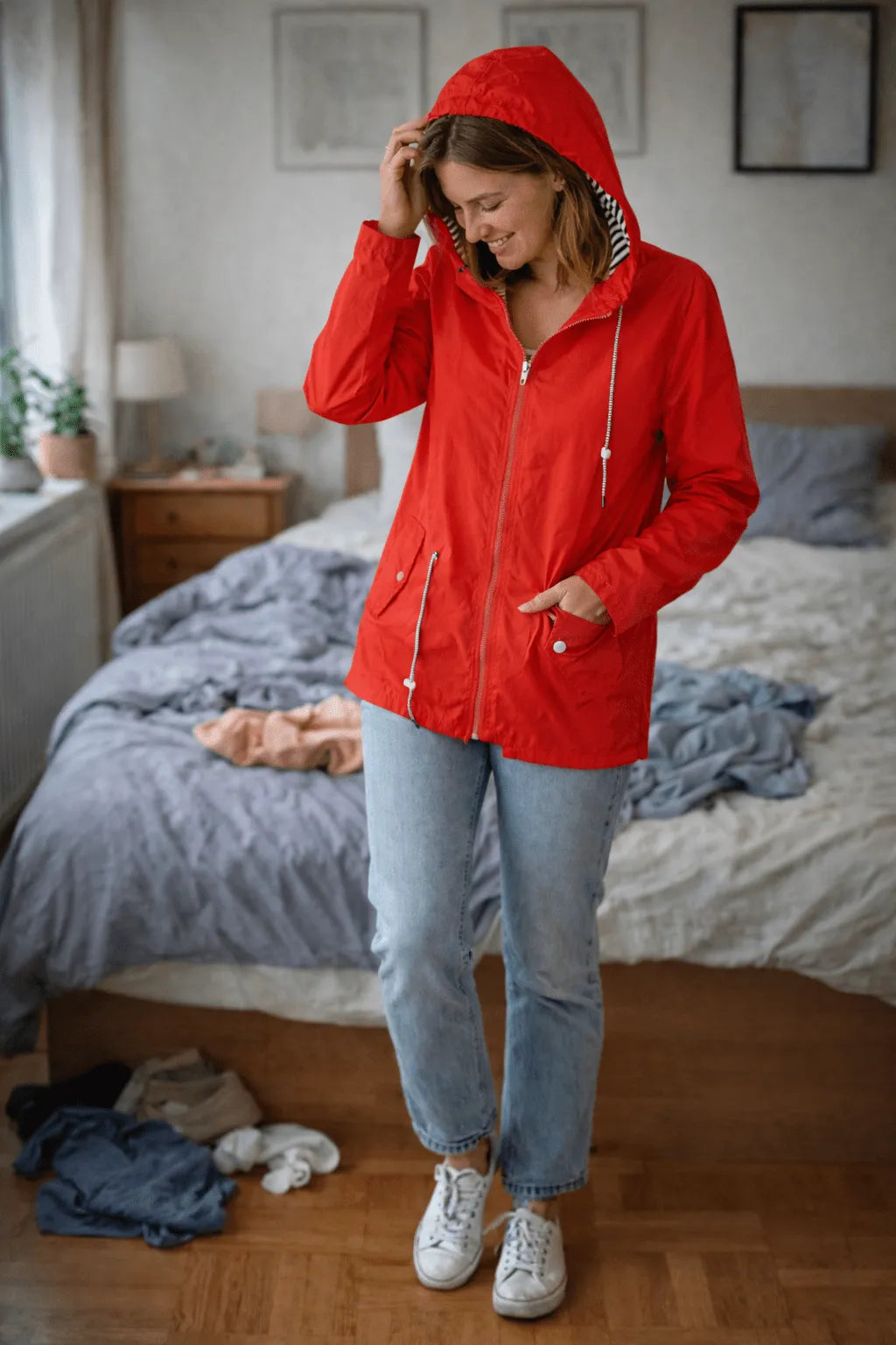 Miss | Regenjas Dames Lange Mouw Capuchon Taillekoordje - Miss Madera MIS-GTS1IM