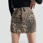 Miss | Rok Dames Mini High Waist Panterprint - Denim - Miss Madera MIS-LU4A9L