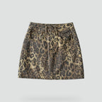 Miss | Rok Dames Mini High Waist Panterprint - Denim - Miss Madera MIS-LU4A9L