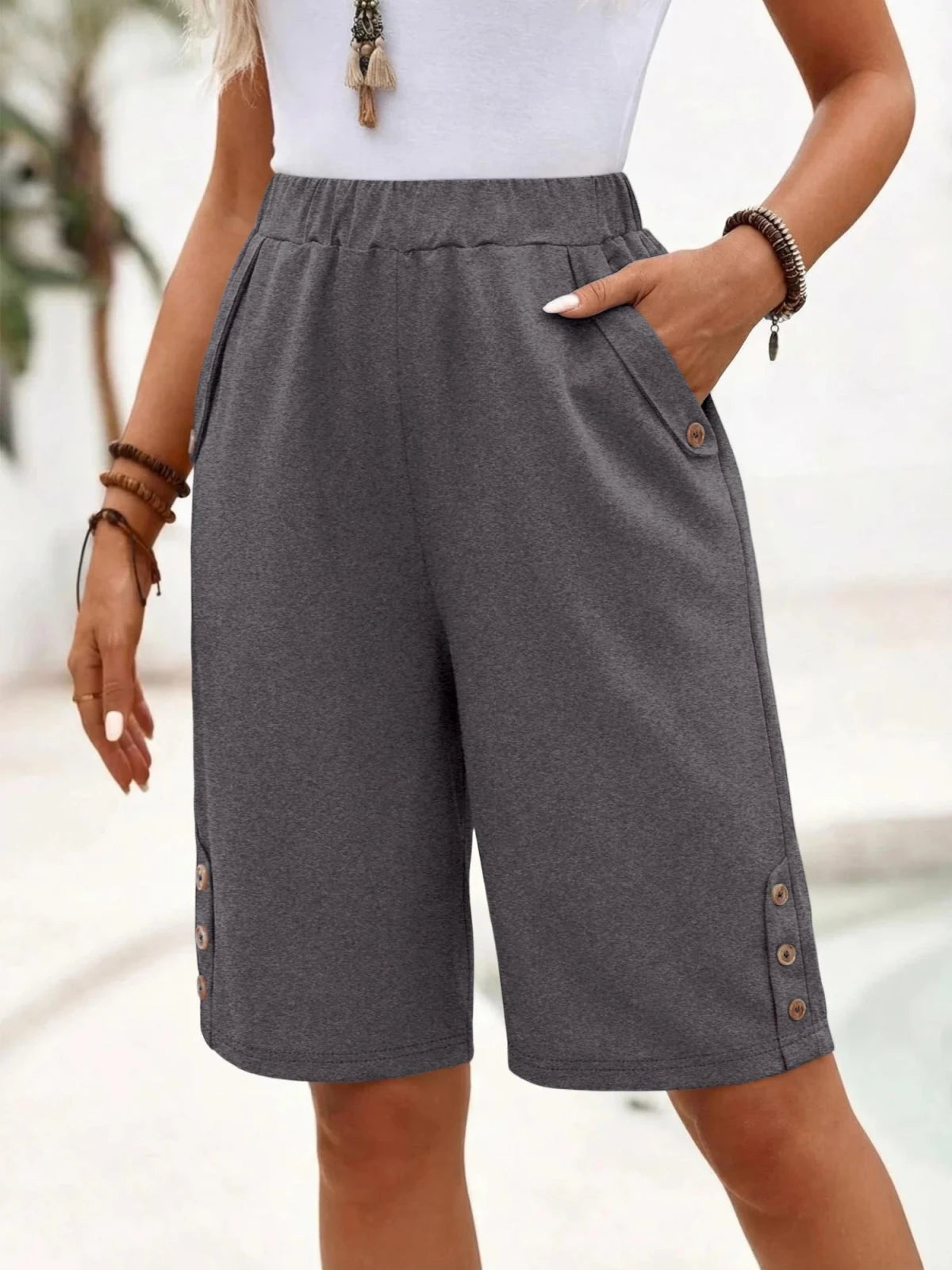 Miss | Shorts Dames Knielengte Elastische Taille - Stretch - Miss Madera MIS-TCWJIG