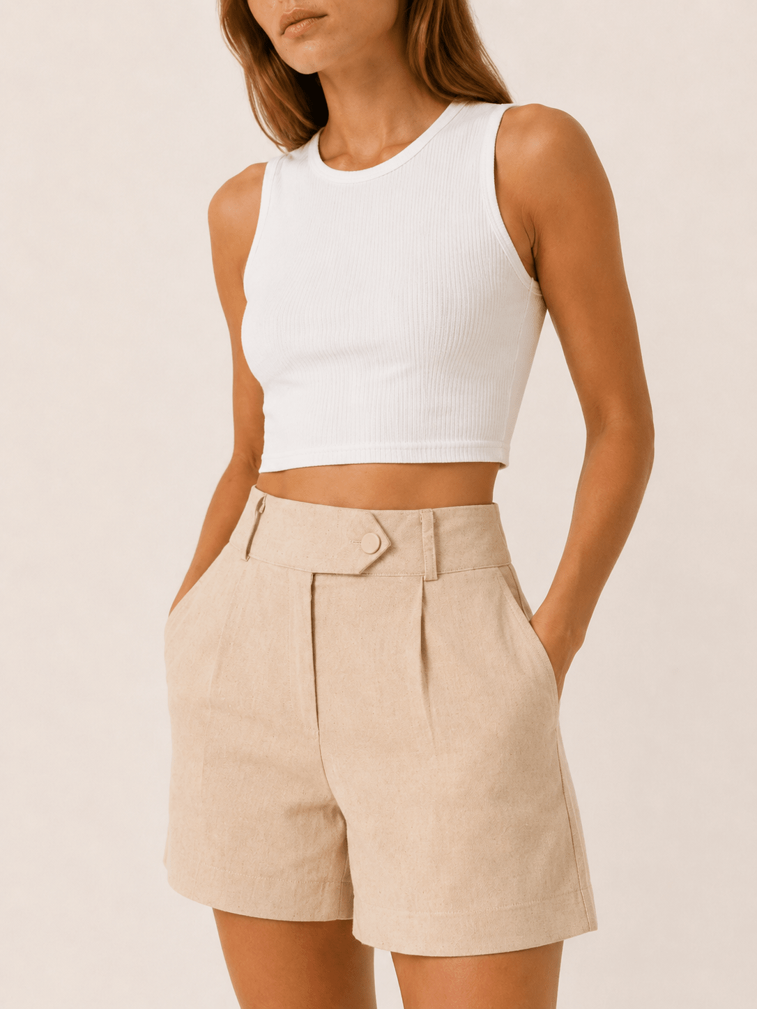 Miss | Shorts Dames Zomer High-Waist Geplooide Tailored Fit - Linnen - Miss Madera MIS-TN9DA0