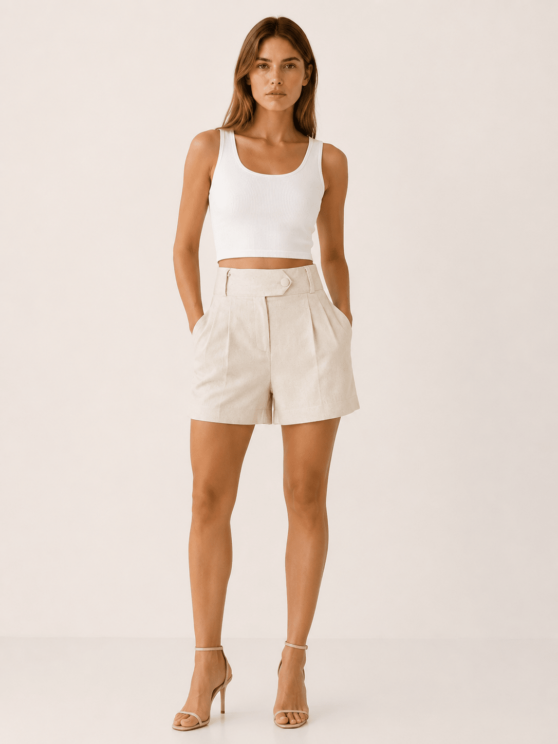 Miss | Shorts Dames Zomer High-Waist Geplooide Tailored Fit - Linnen - Miss Madera MIS-OWHSTW