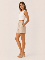 Miss | Shorts Dames Zomer High-Waist Geplooide Tailored Fit - Linnen - Miss Madera MIS-TN9DA0