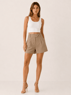 Miss | Shorts Dames Zomer High-Waist Geplooide Tailored Fit - Linnen - Miss Madera MIS-PIEVBT