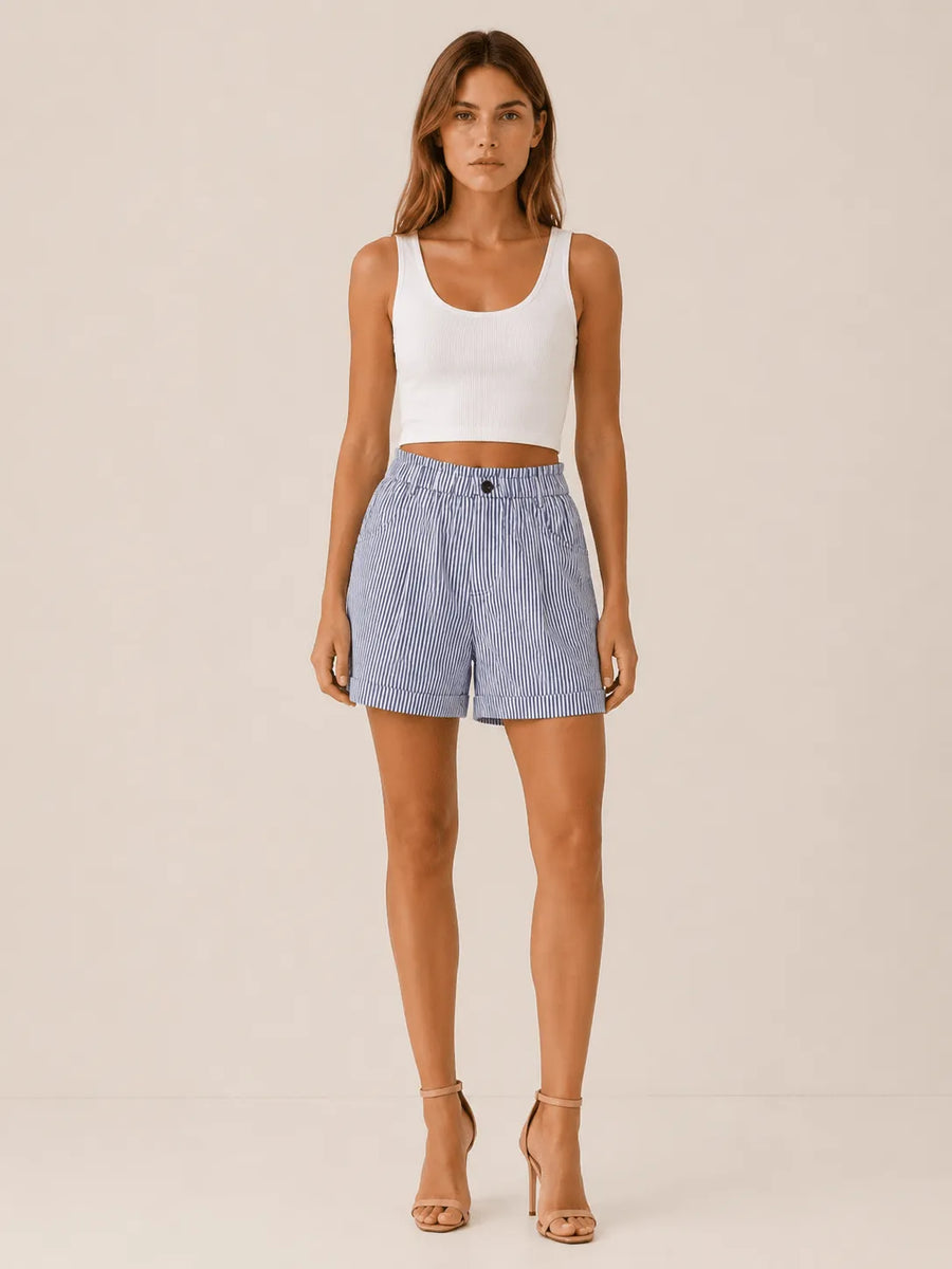 Shorts Dames Zomer High Waist Gestreept - Polyester