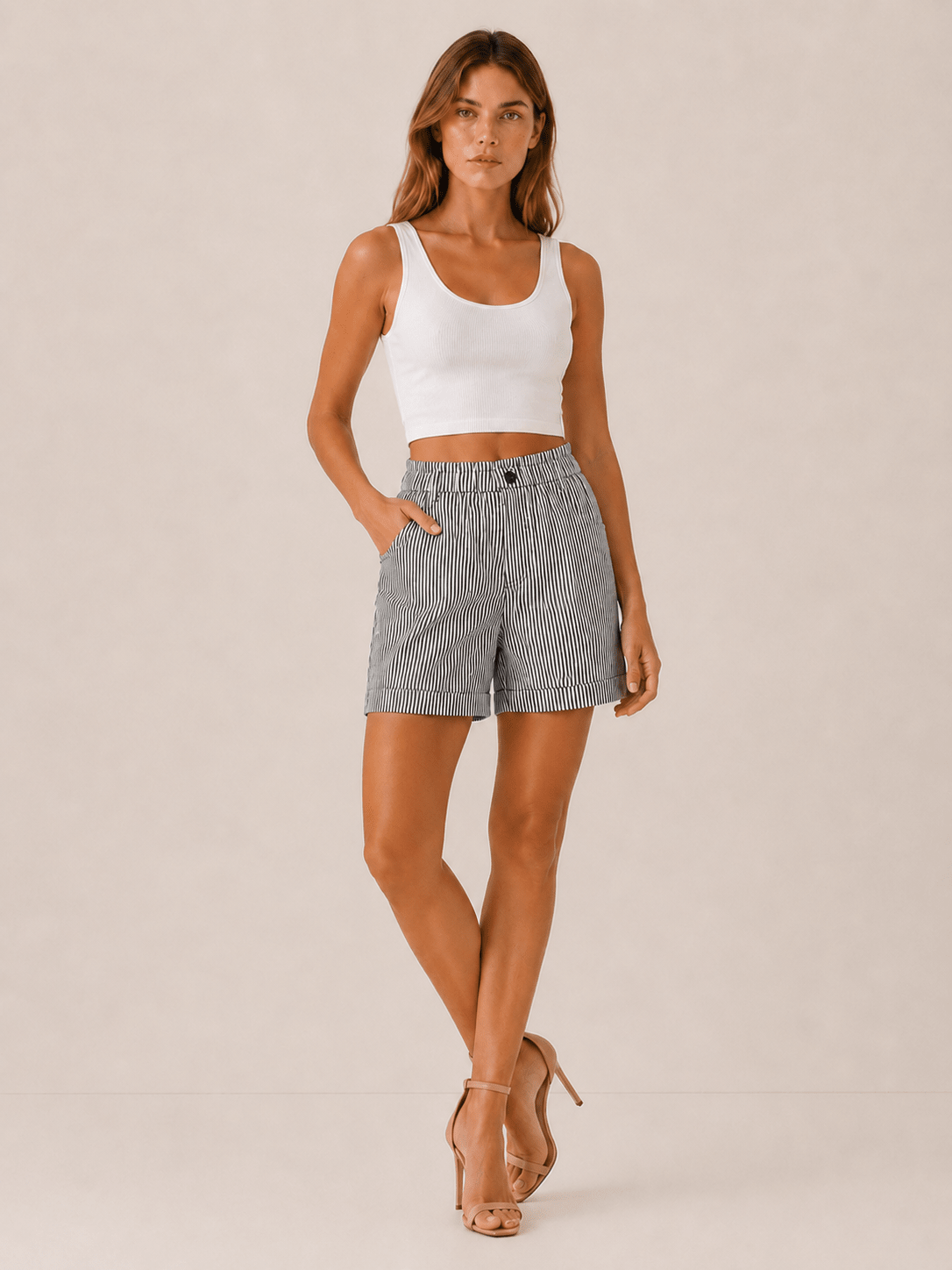Miss | Shorts Dames Zomer High Waist Gestreept - Polyester - Miss Madera MIS-W9UWET