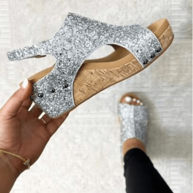 Miss | Sneakers Dames Zomer Glamour Sleehak - Kurk & Glitter - Miss Madera MIS-KOJFB6